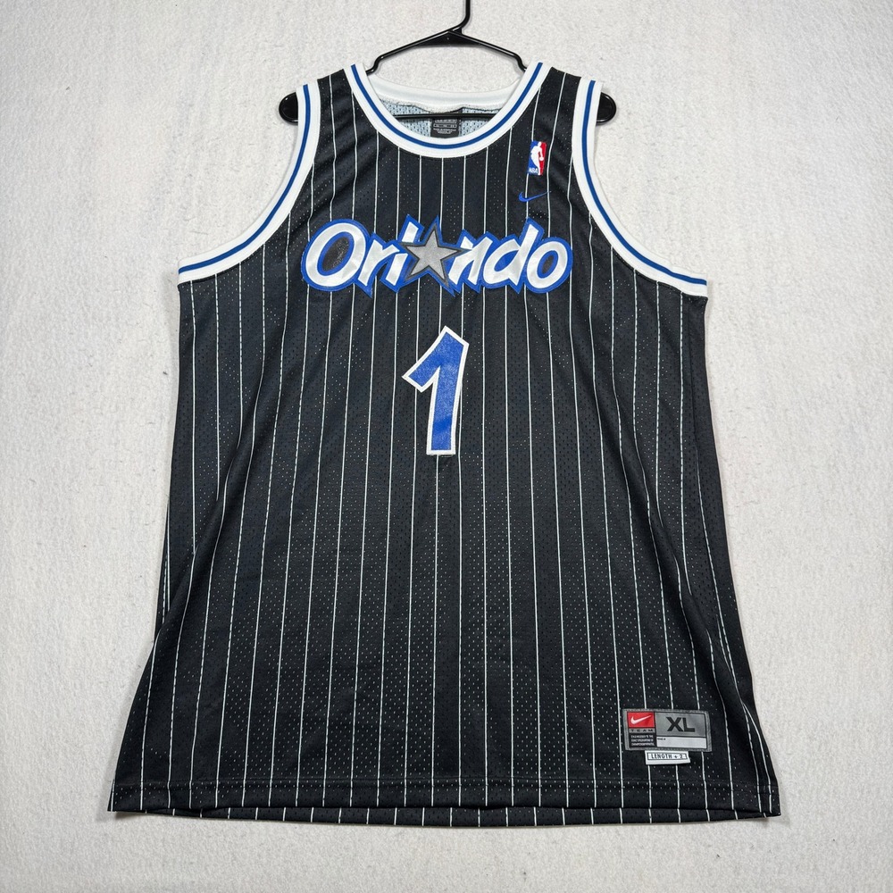 Nike Orlando Magic Tracy McGrady 1 Pinstripe NBA Jersey Mens XL Length +2 Black